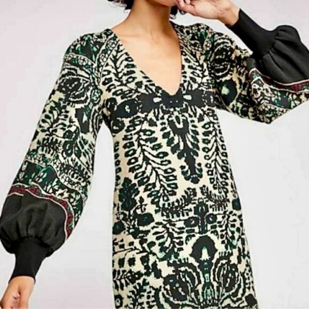 Free People Music & Lyrics Balloon Sleeve Green Sweater Dress